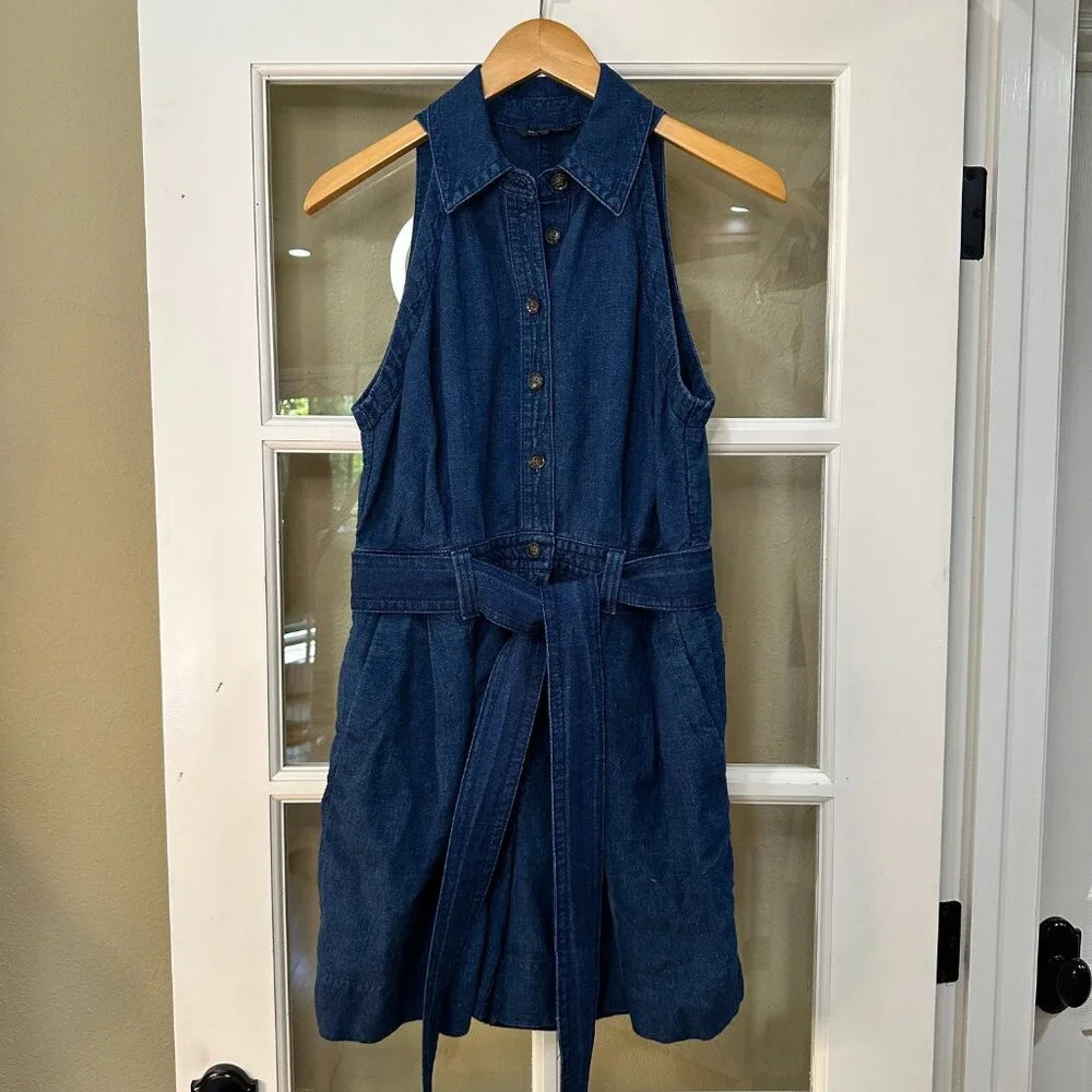 BANANA REPUBLIC Dark Denim Tie Waist Belted Romper Short Set - 8 - Picture 2 of 8